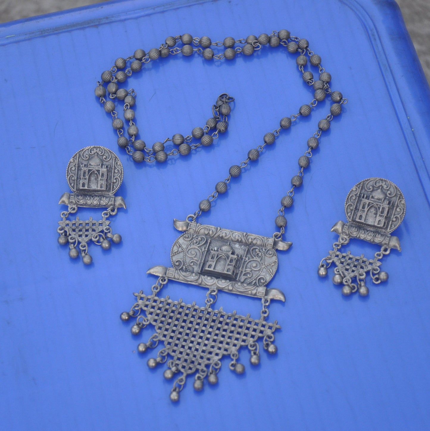 Taj Mahal Black Polish  Long Necklace Set, Mother Day Gift