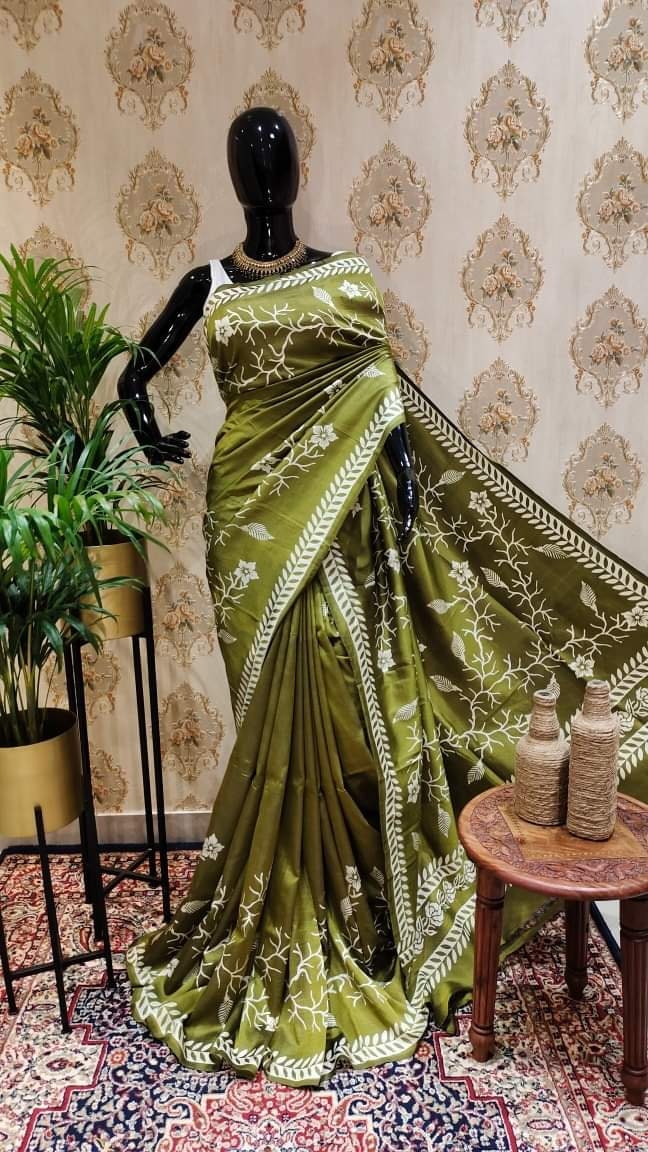 Authentic Bishnupuri Silk Saree Block Print Dual Tone Katan Silk Saree With Silk Mark Silk Saree With Blouse Piece