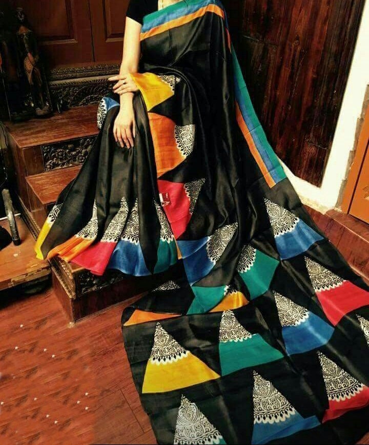 Murshidabad Silk Saree Designer Block Print Pure Handloom Soft Murshidabadi Silk Sari With Blouse Piece | Gift For Durga puja, Anniversary
