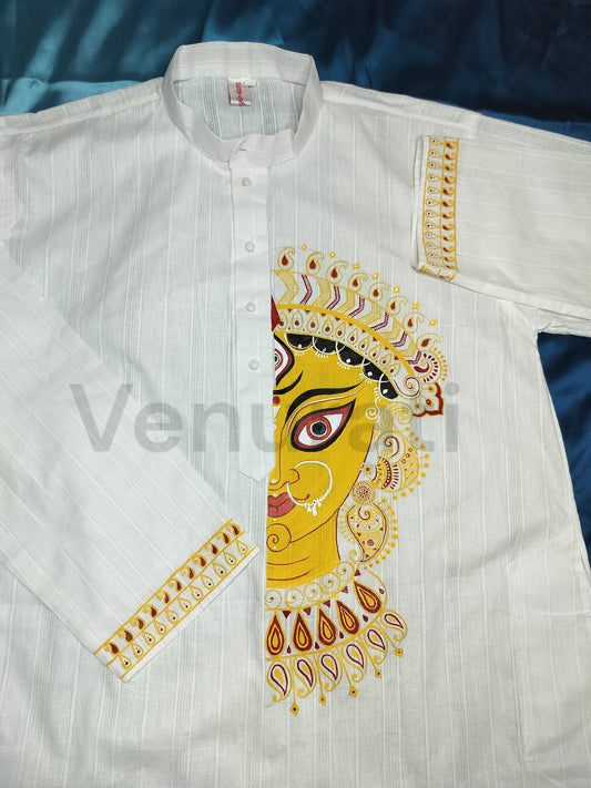 Hand painted Pure Cotton Kurta for Men's, Indian Style Men's Kurta, Handpaint Punjabi for Men's, Gift for Boyfriend