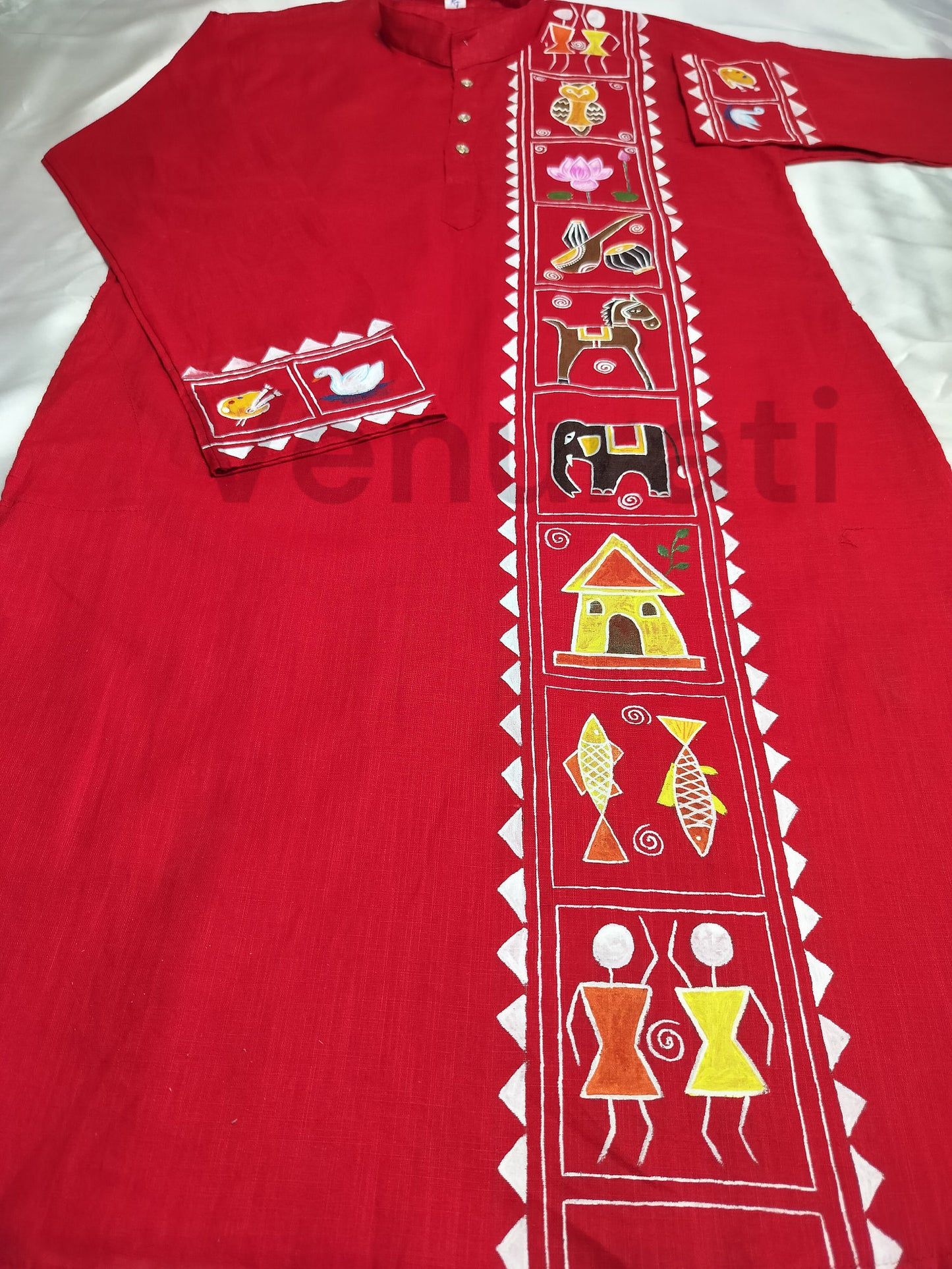 Hand painted Pure Cotton Kurta for Men's, Indian Style Men's Kurta, Handpaint Punjabi for Men's, Gift for Him