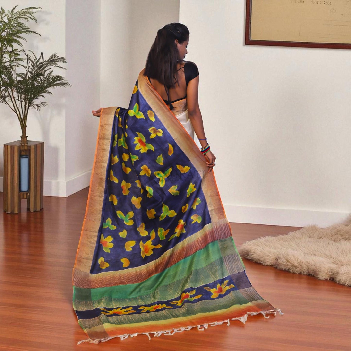 Pure Silk Saree With Blouse Piece, Authentic Zari Tussar Silk Saree with Silk mark, Hand Paint Silk Saree, Tassar Silk Sari for Women
