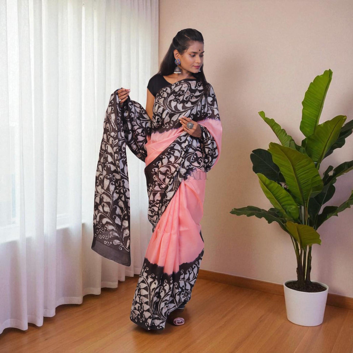 Pure Silk Saree With Blouse Piece, Authentic Murshidabad Silk Saree with Silk mark Tag, Batik Paint Silk Saree, Handmade Silk Sari for Women
