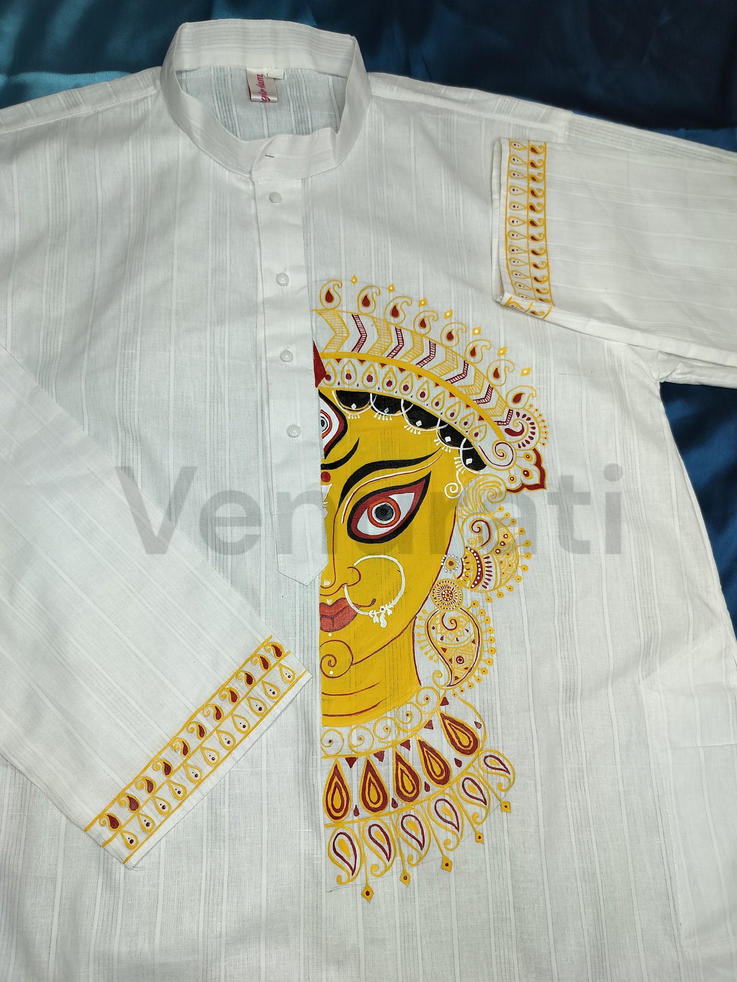 Hand painted Pure Cotton Kurta for Men's, Indian Style Men's Kurta, Handpaint Punjabi for Men's, Gift for Boyfriend