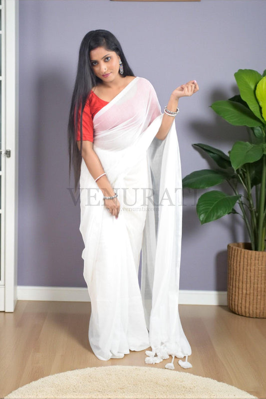 Molmol Cotton Handloom Saree With Beautiful Tassel Simple Cotton Sari Gift for Durga puja Diwali Soft Yellow Cotton Saree for all Purpose