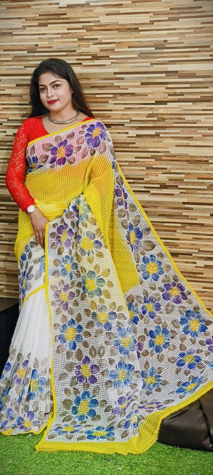 Bengal's Hand Painted Resham Kota Saree for Women's, Full Body Floral Painted Resham Kota Doriya Saree, Designer Bollywood Saree by VENURATI