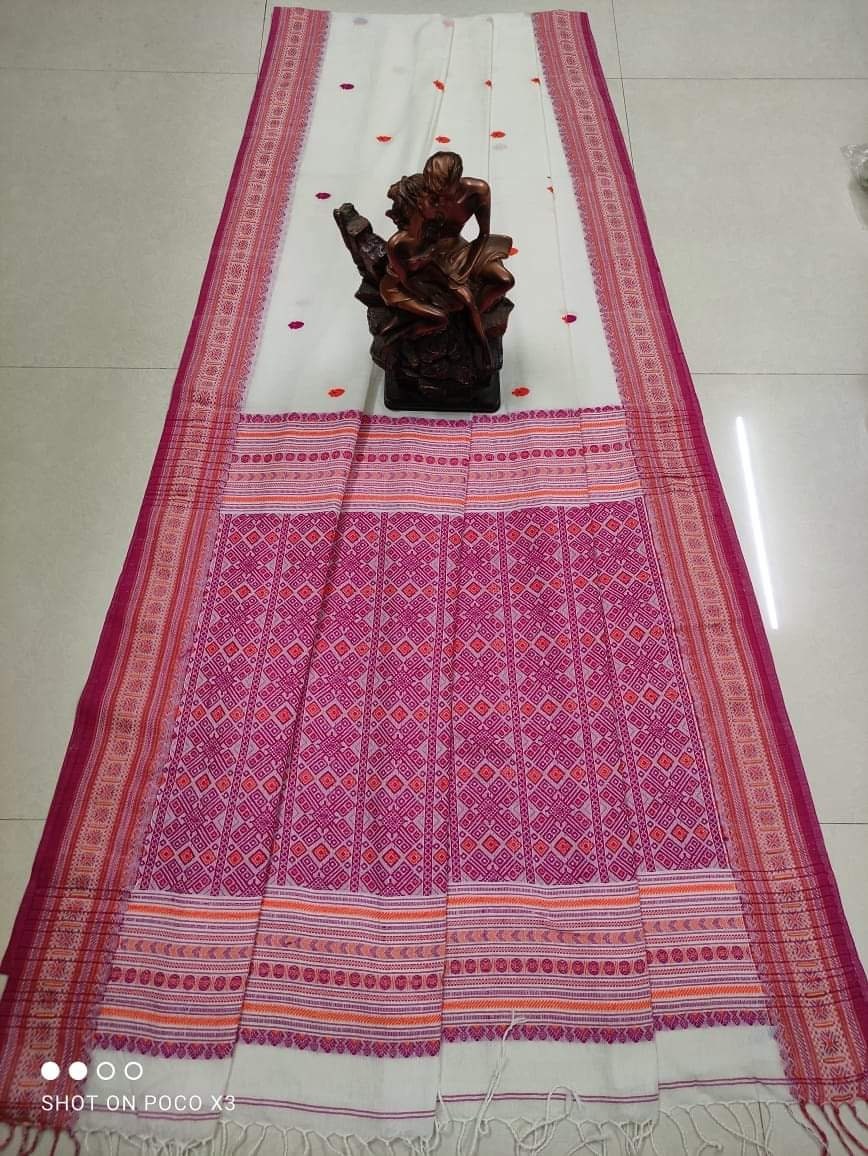 Authentic Assam Handwoven Khadi Cotton Saree Pure Mercerized Cotton Saree With Blouse Piece Dongria khadi Sari Begumpuri Jamdani Saree