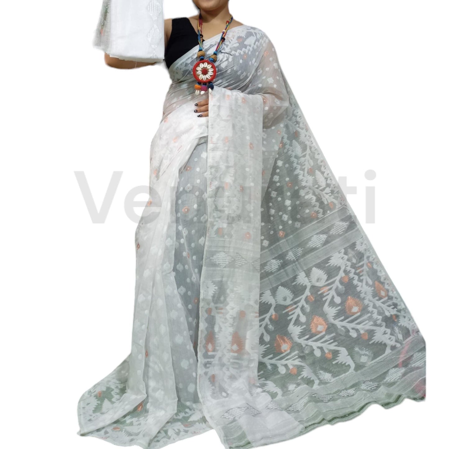 Cotton Soft Jamdani Saree Rich Texture And Work All Over Jamdani Work , Soft Dhakai Jamdani Saree Authentic Soft Jamdani Sari With B.P