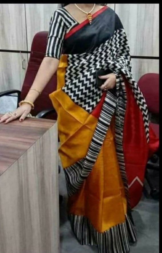Authentic Silk Saree Designer Block Print Pure Handloom Soft Murshidabad Silk Sari With Blouse Piece Gift For Mom Silkmark Pure Silk Saree