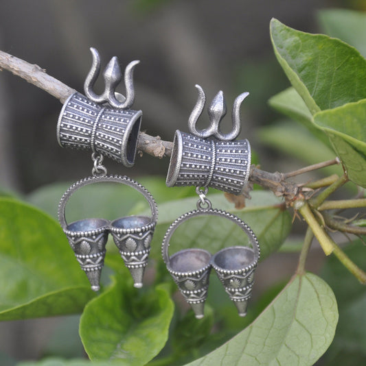 Indian Traditional Earring, Silver Replica Trishul Studs Drop Jhumka, Mother Day Gift