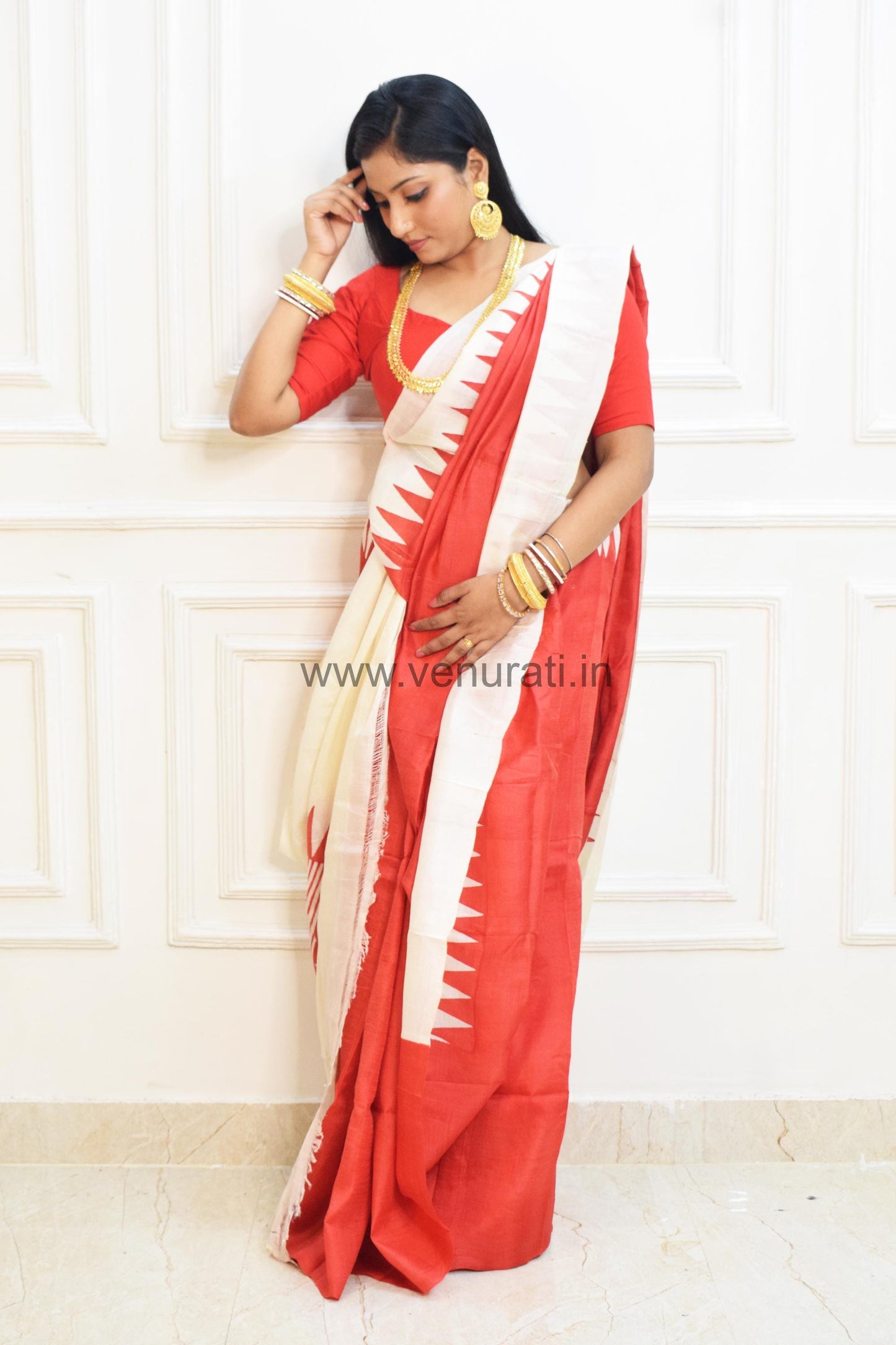 Authentic Silk Saree with Silkmark, Red White Silk Saree, Murshidabad Silk Sari, Block Printed Pure Silk Saree in Red and white Combination