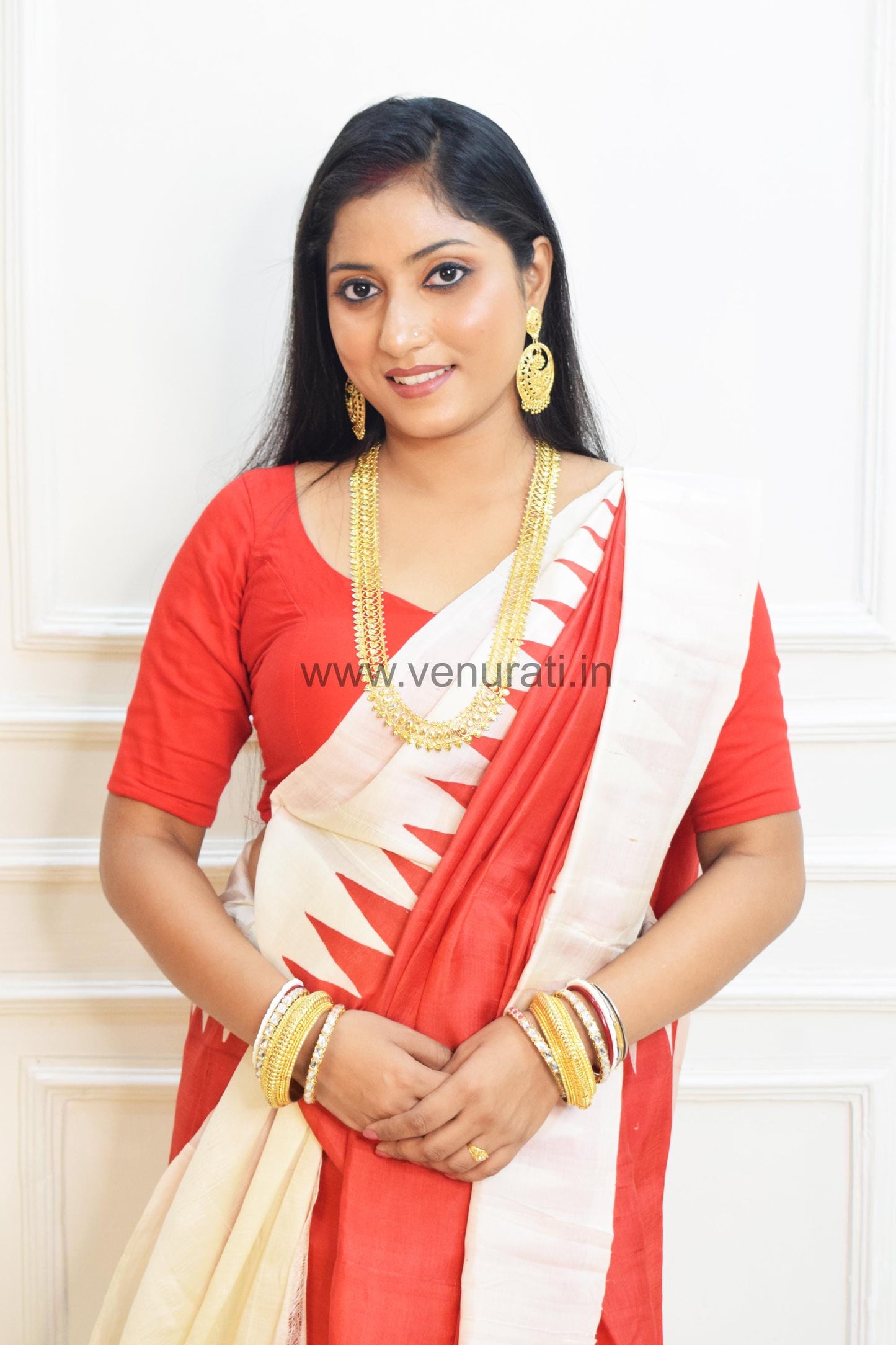 Authentic Silk Saree with Silkmark, Red White Silk Saree, Murshidabad Silk Sari, Block Printed Pure Silk Saree in Red and white Combination