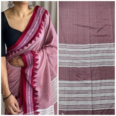 Pure Mercerized Cotton Begumpuri Saree With Blouse Piece Handwoven Soft Dhonekhali Cotton Sarees With Temple Border Durga Puja Gift