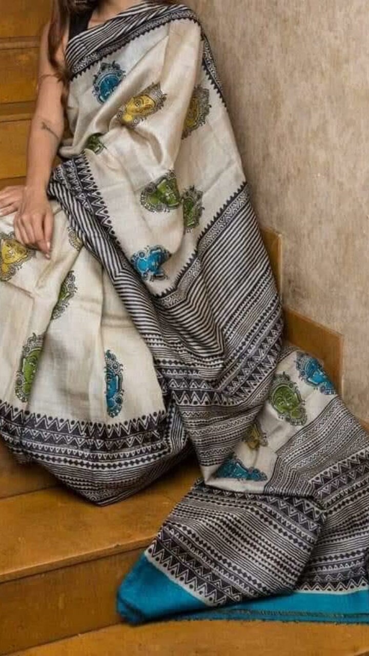 Authentic Murshidabad Silk Saree Designer Block Print Pure Handloom Soft Murshidabadi Silk Sari With Blouse Piece | Gift For Anniversary