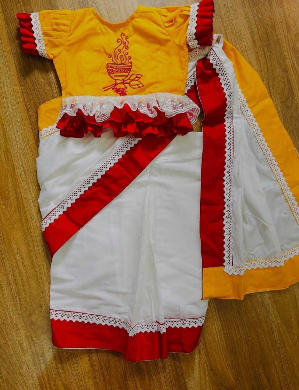Traditional Ethnic Bengali Saree For Baby Girls, Ready Saree and Blouse for Kids, Pure Cotton Saree for Baby Girls, Ready to Wear Saree