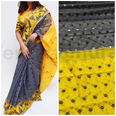 Handcrafted Designer Dhakai Jamdani Saree Rich Texture Jamdani Work, Soft Dhakai Jamdani Saree Authentic Dhakai from West Bengal