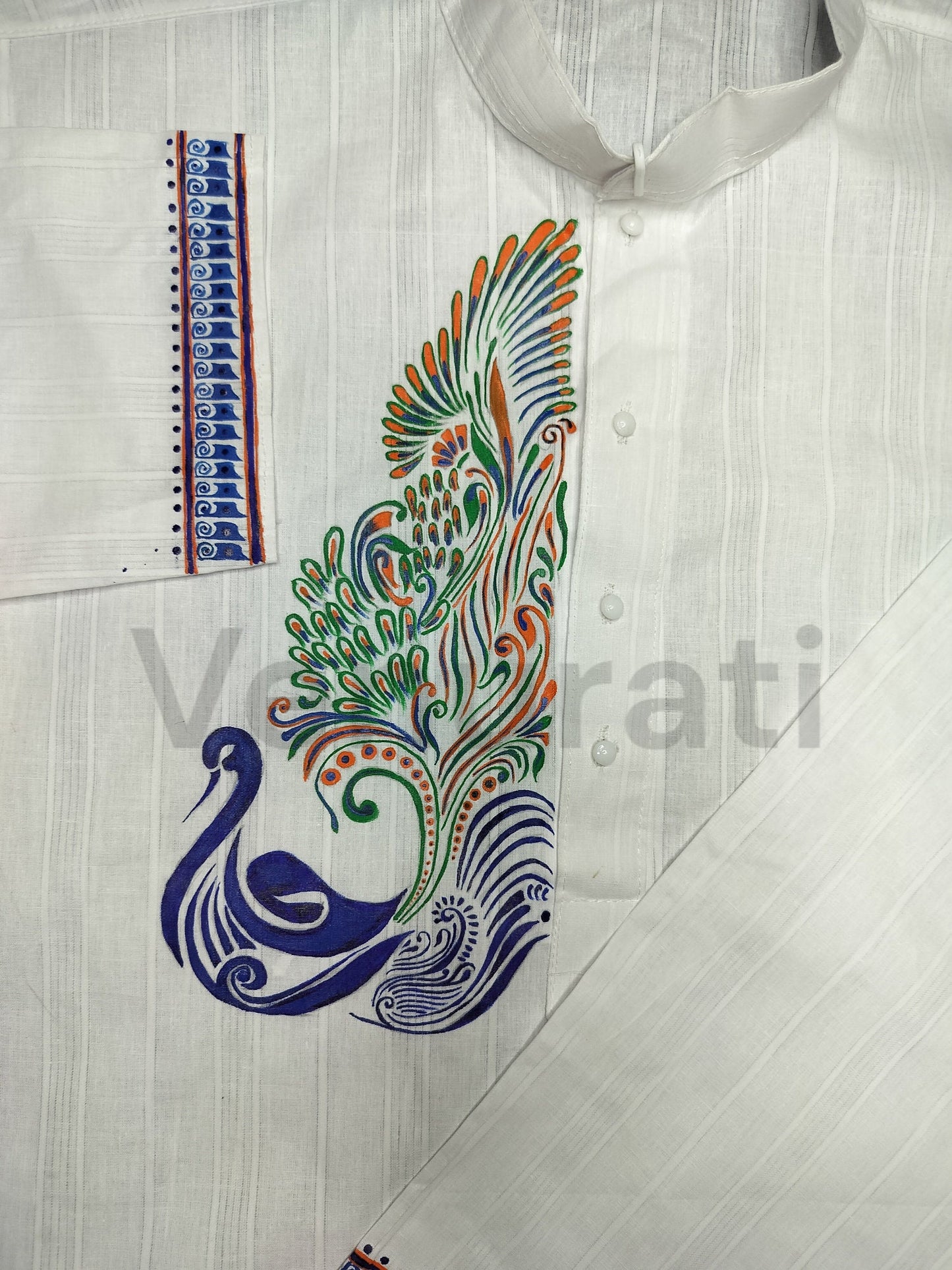Hand painted Pure Cotton Kurta for Men's, Indian Style Men's Kurta, Handpaint Punjabi for Mens, Anniversary Gift