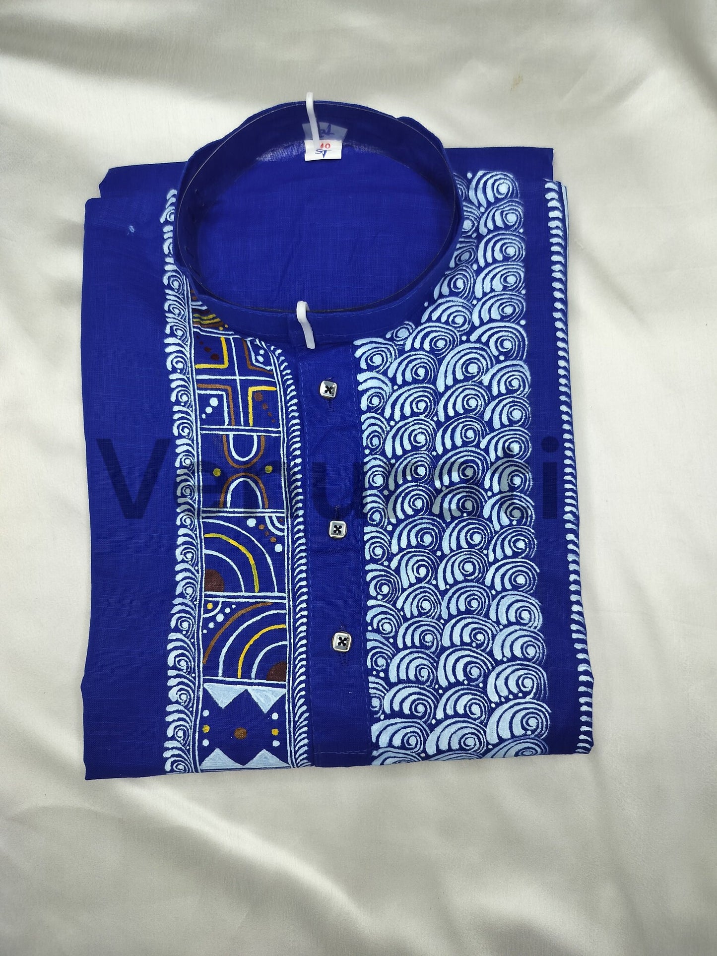 Hand painted Pure Cotton Kurta for Men's, Indian Style Men's Kurta, Handpaint Punjabi for Men's, Gift for Dad