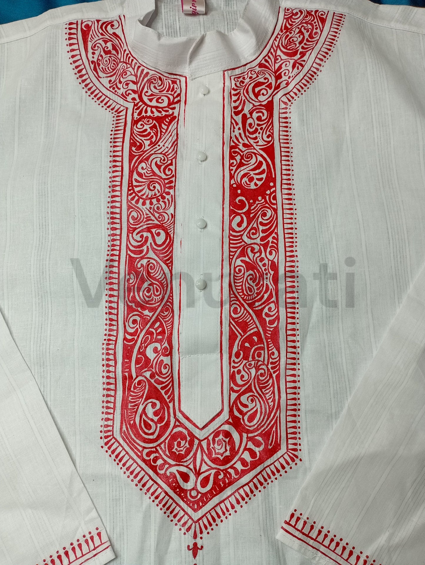 Hand painted Pure Cotton Kurta for Men's, Indian Style Men's Kurta, Handpaint Punjabi for Mens, Gift for Him