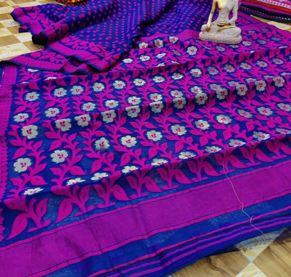 Bengals Dhakai Jamdani Saree Soft Jamdani Saree Comfortable Rich Work Handloom Jamdani Sari Gift for Durgapuja Diwali Anniversary