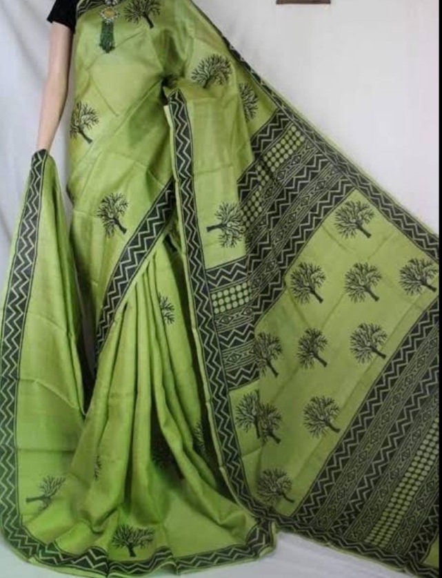 Authentic Silk Saree Designer Block Print Pure Handloom Soft Murshidabad Silk Sari With Blouse Piece Gift For Mom Silkmark Pure Silk Saree