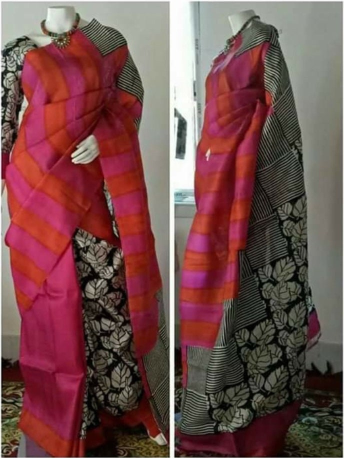 Authentic Silk Saree Designer Block Print Pure Handloom Soft Murshidabad Silk Sari With Blouse Piece Gift For Mom Silkmark Pure Silk Saree