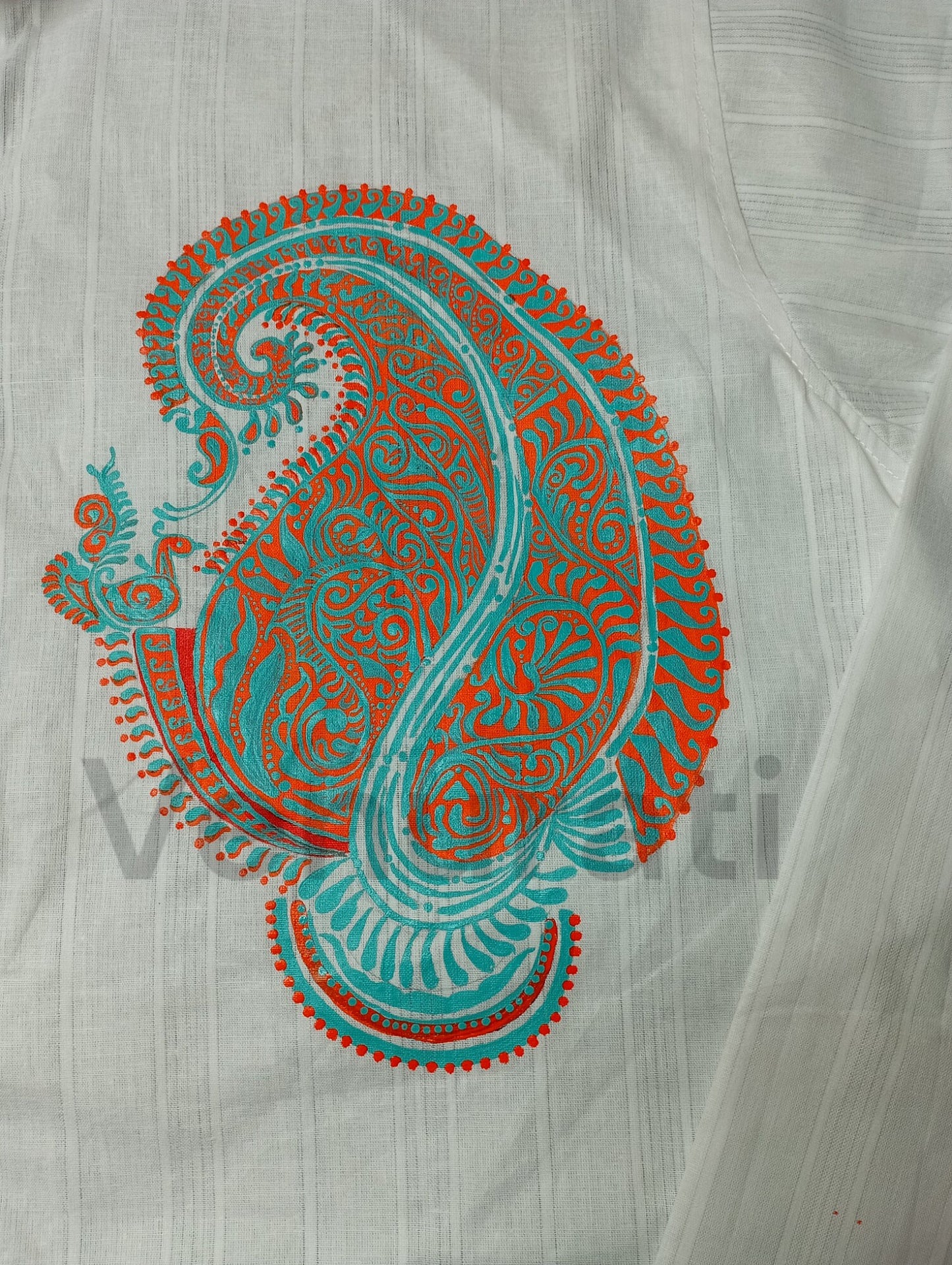 Hand painted Pure Cotton Kurta for Men's, Indian Style Men's Kurta, Handpaint Punjabi for Mens, Gift for Dad