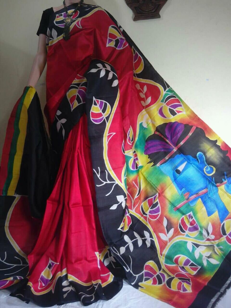 Authentic Murshidabad Silk Saree All Over Hand Paint Work Pure Handloom Soft Murshidabadi Silk Sari With Blouse Piece | Gift For Anniversary