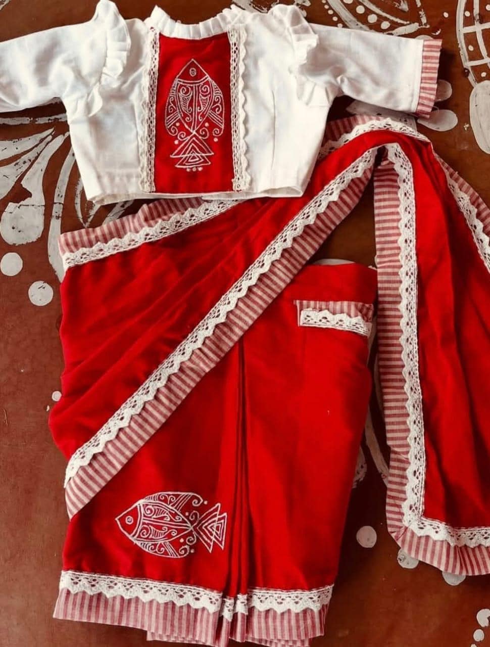Traditional Ethnic Bengali Saree For Baby Girls, Ready Saree and Blouse for Kids, Pure Cotton Saree for Baby Girls, Ready to Wear Saree