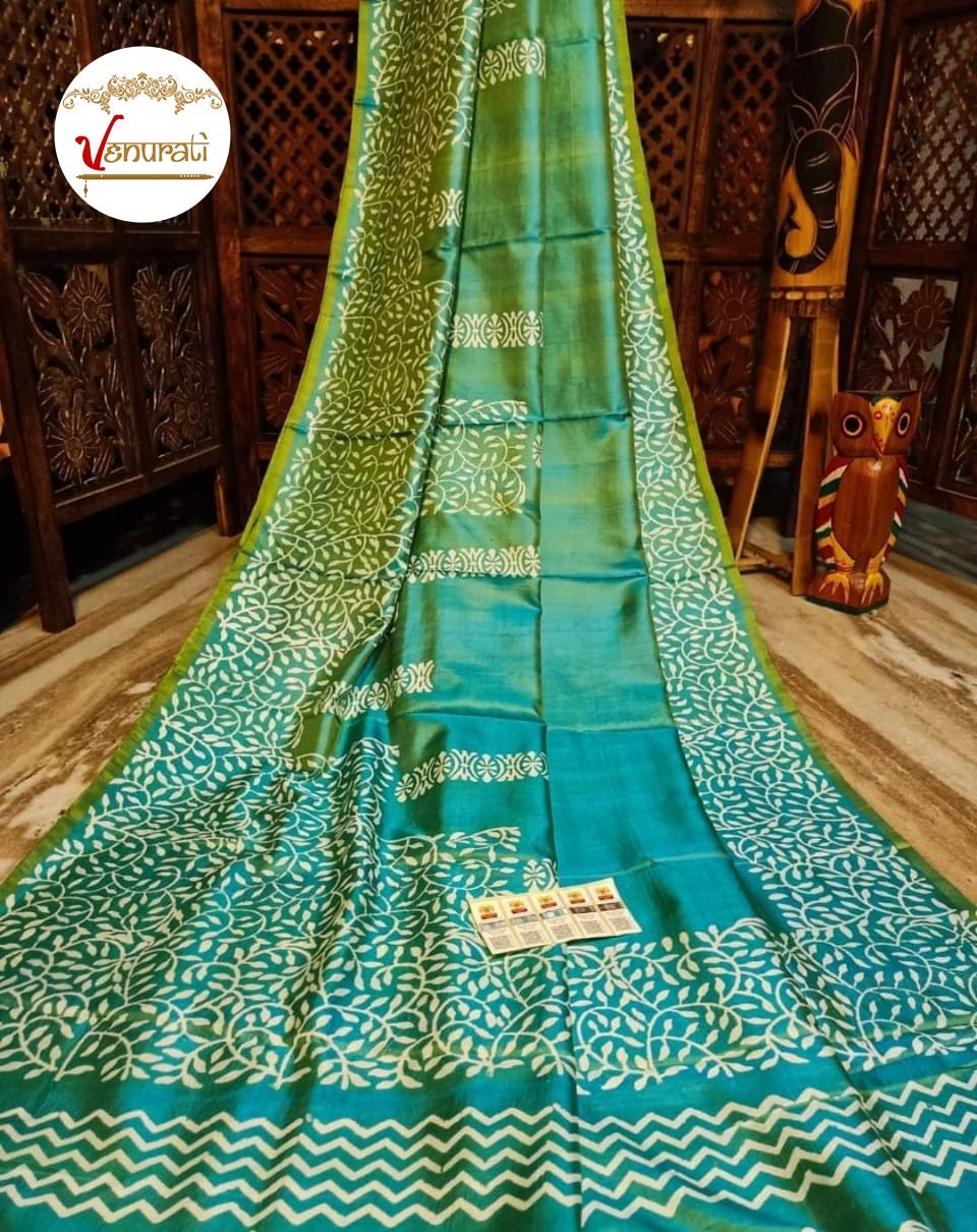 Authentic Bishnupuri Silk Saree Block Print Dual Tone Katan Silk Saree With Silk Mark Silk Saree With Blouse Piece