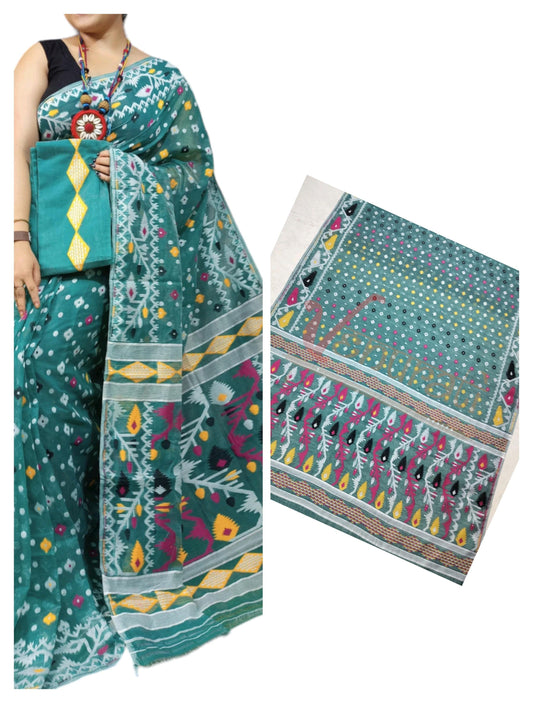 Cotton Soft Jamdani Saree Rich Texture And Work All Over Jamdani Work , Soft Dhakai Jamdani Saree Authentic Soft Jamdani Sari With B.P