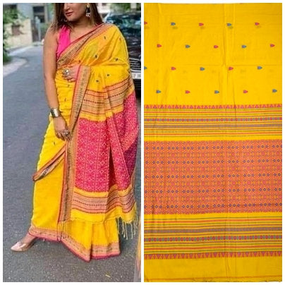 Authentic Assam Handwoven Khadi Cotton Saree Pure Mercerized Cotton Saree With Blouse Piece Dongria Khadi Sari Begumpuri Saree