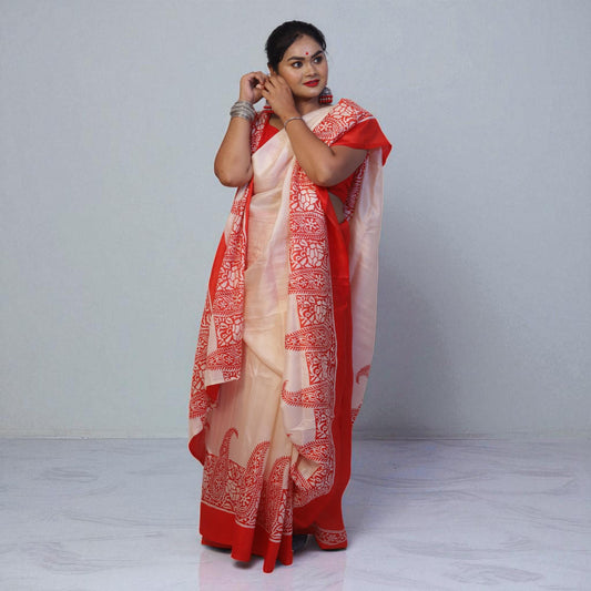 Pure Silk Saree With Blouse Piece, Authentic Murshidabad Silk Saree with Silk mark Tag, Batik Paint Silk Saree, Handmade Silk Sari for Women