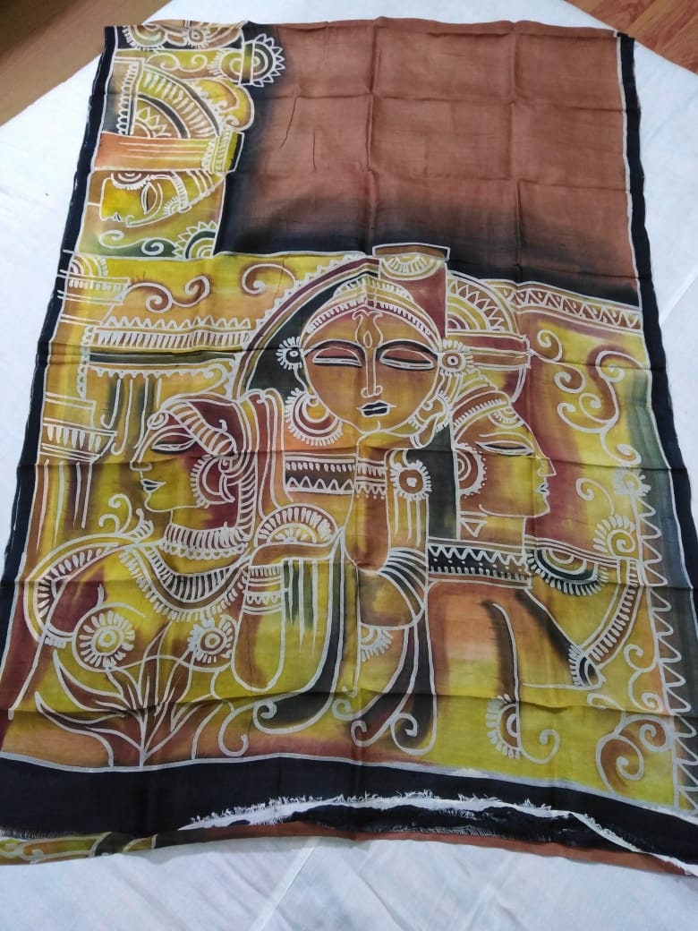 Authentic Murshidabad Silk Saree All Over Hand Paint Work Pure Handloom Soft Murshidabadi Silk Sari With Blouse Piece | Gift For Durga puja