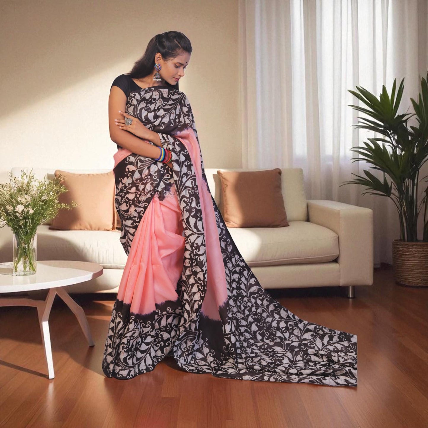 Pure Silk Saree With Blouse Piece, Authentic Murshidabad Silk Saree with Silk mark Tag, Batik Paint Silk Saree, Handmade Silk Sari for Women