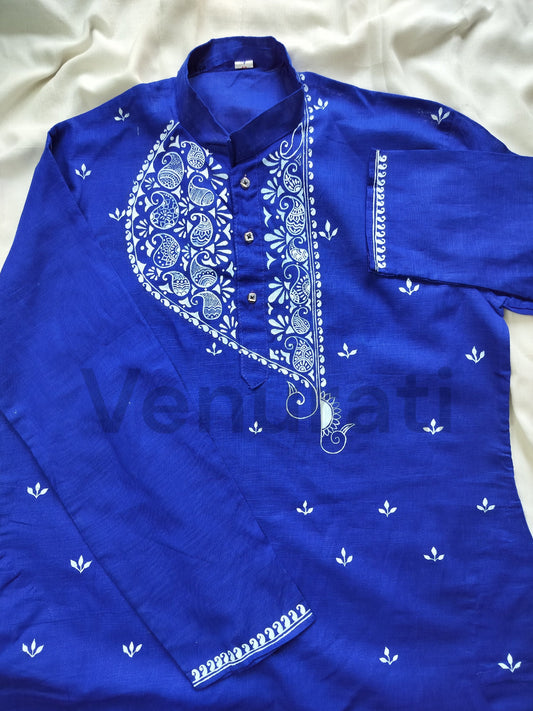 Hand painted Pure Cotton Kurta for Men's, Indian Style Men's Kurta, Handpaint Punjabi for Men's, Gift for Him