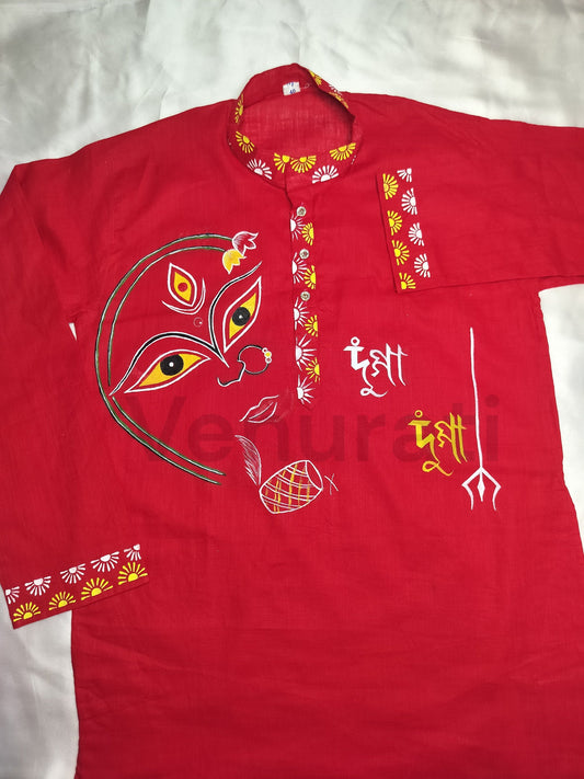 Hand painted Pure Cotton Kurta for Men's, Indian Style Men's Kurta, Handpaint Punjabi for Men's, Gift For Him