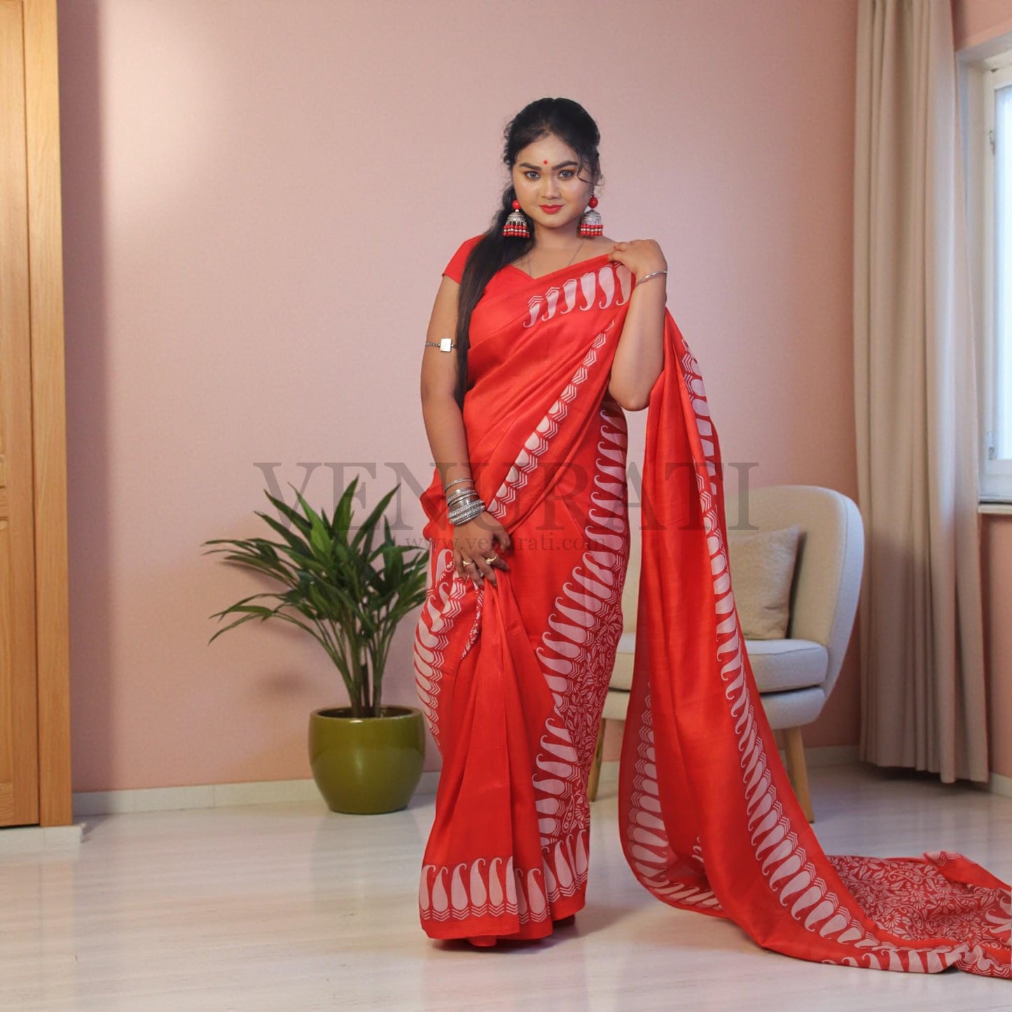 Pure Silk Saree With Blouse Piece, Authentic Murshidabad Silk Saree with Silk mark Tag, Batik Paint Silk Saree, Handmade Silk Sari for Women