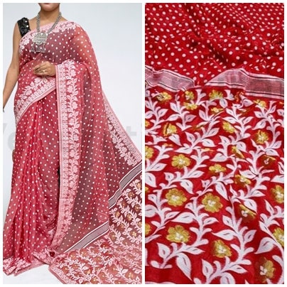 Bengals Dhakai Jamdani Saree Soft Jamdani Saree Comfortable Rich Work Handloom Jamdani Sari Gift for Durgapuja Diwali Anniversary