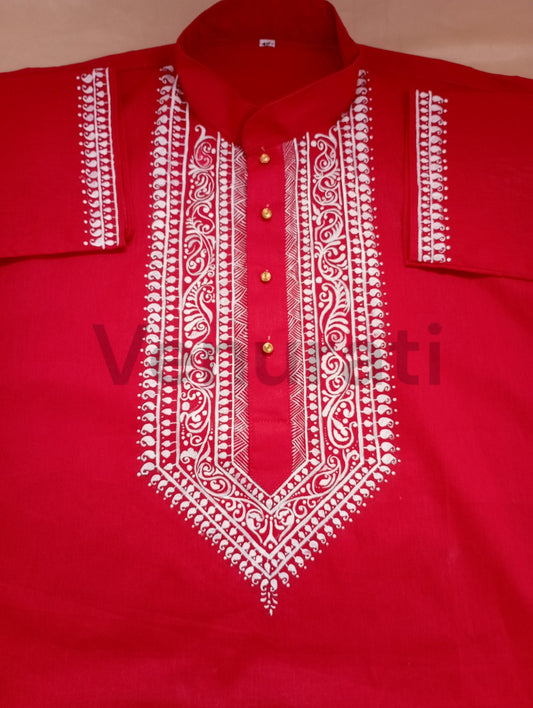 Hand painted Pure Cotton Kurta for Men's, Indian Style Men's Kurta, Handpaint Punjabi for Mens, Gift for Husband