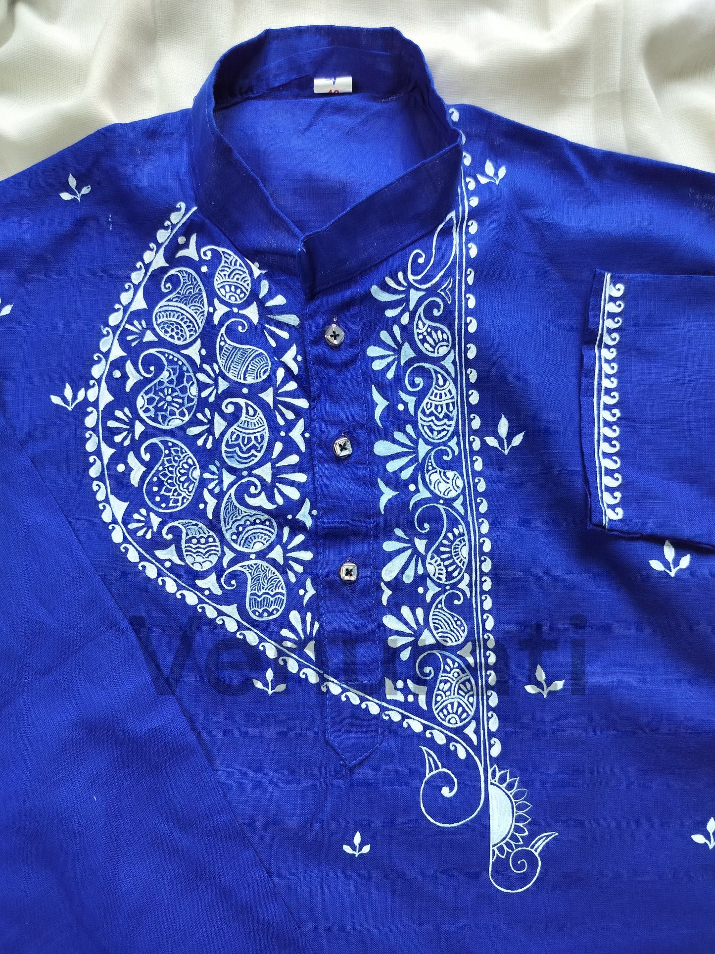 Hand painted Pure Cotton Kurta for Men's, Indian Style Men's Kurta, Handpaint Punjabi for Men's, Gift for Him
