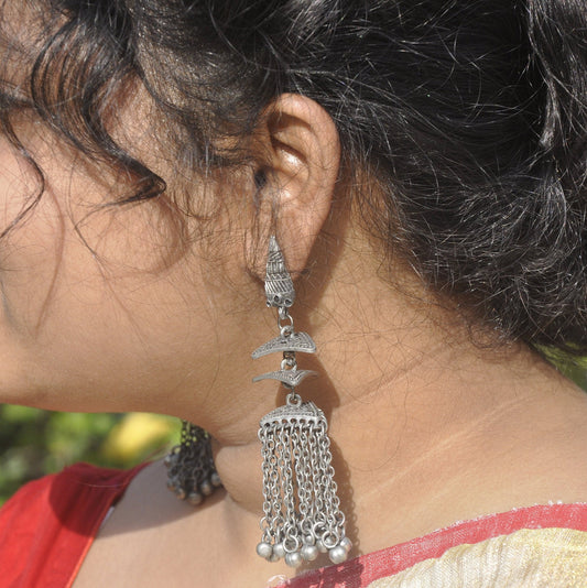 Silver Cherry - Ethnic Black Polish Jhumka Earrings | Afghani Earring for Womens | Gift for Women | Mothers Day Gift