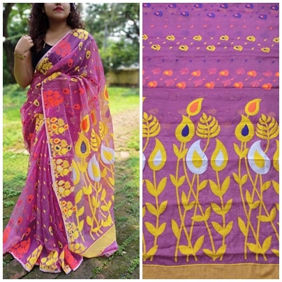 Dhakai Jamdani Saree Allover Jamdani Work Soft Jamdani Sari Comfortable To Wear Bengal Handloom Saree for Women Gift For DurgaPija