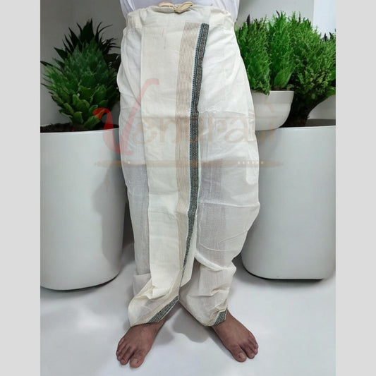 VENURATI Ready to Wear Pure Cotton Cream Color Traditional Dhoti for Men's | Free Size White Dhoti for Mens | Ready Made Dhoti Pant for Mens