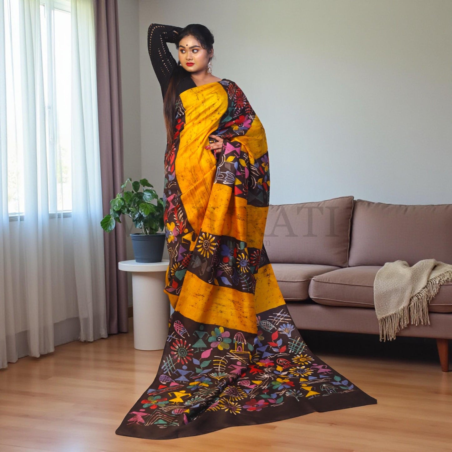 Pure Silk Saree With Blouse Piece, Authentic Murshidabad Silk Saree with Silk mark Tag, Batik Paint Silk Saree, Handmade Silk Sari for Women