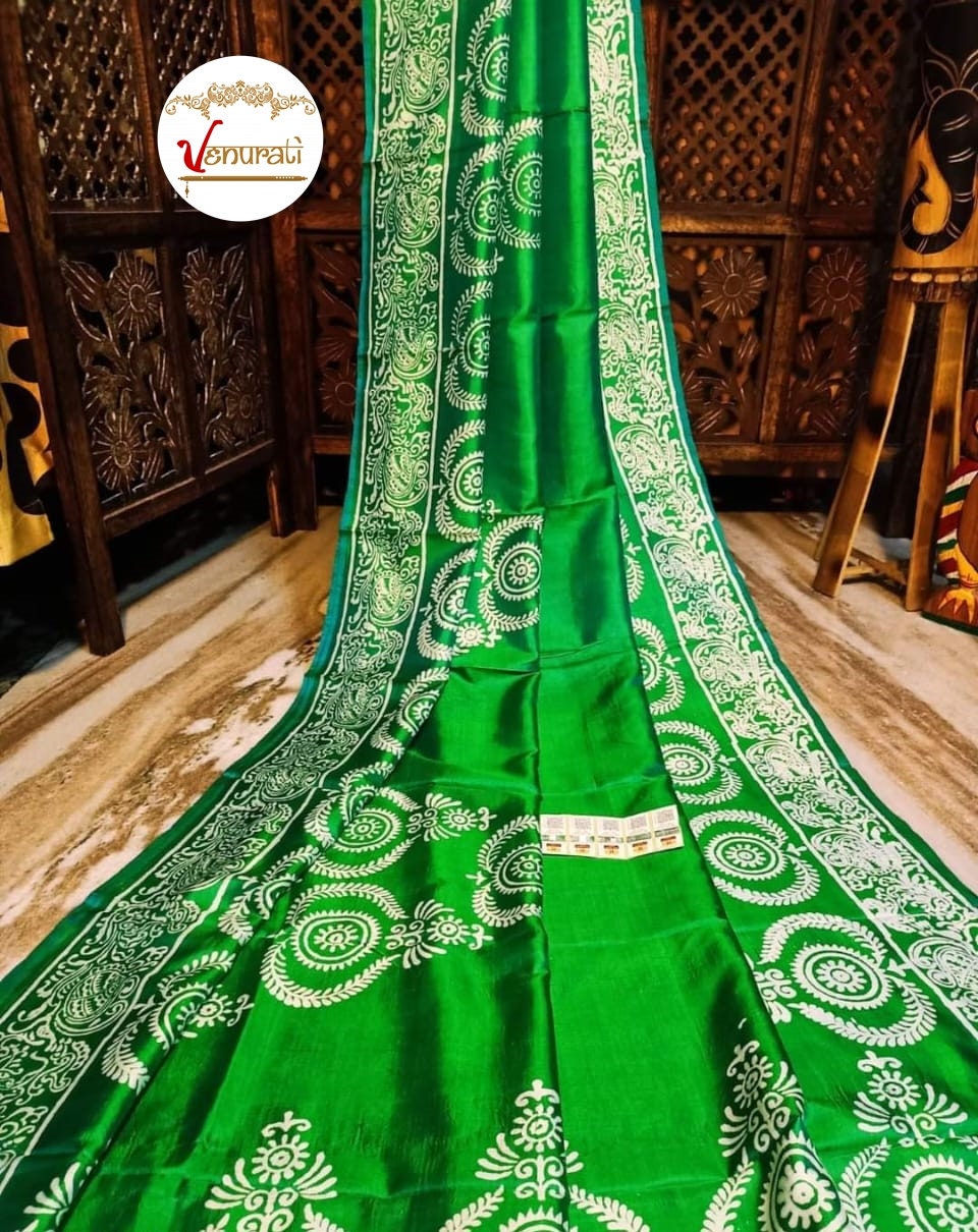 Authentic Bishnupuri Silk Saree Block Print Dual Tone Katan Silk Saree With Silk Mark Silk Saree With Blouse Piece