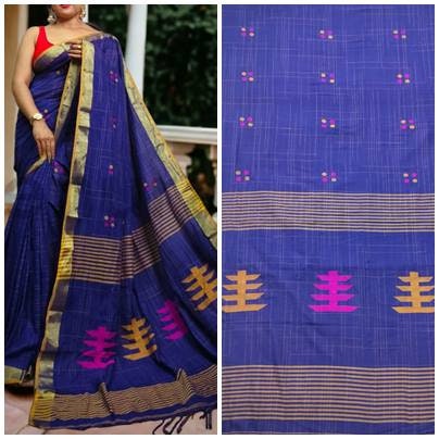 Khadi cotton handloom saree With Blouse Piece Soft Cotton Sarees Gift for Durga puja, Diwali, Anniversary