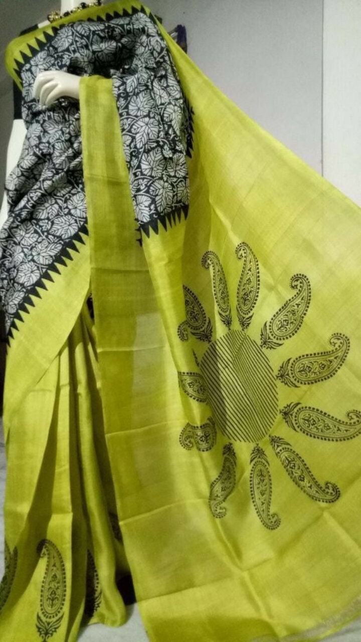 Authentic Silk Saree Designer Block Print Pure Handloom Soft Murshidabad Silk Sari With Blouse Piece Gift For Mom Silkmark Pure Silk Saree