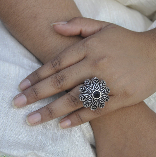 Ethnic Oxidized Silver Ring For Womens, Black Polish Silver Ring for Saree , Gift for Mom, Gift for Womens