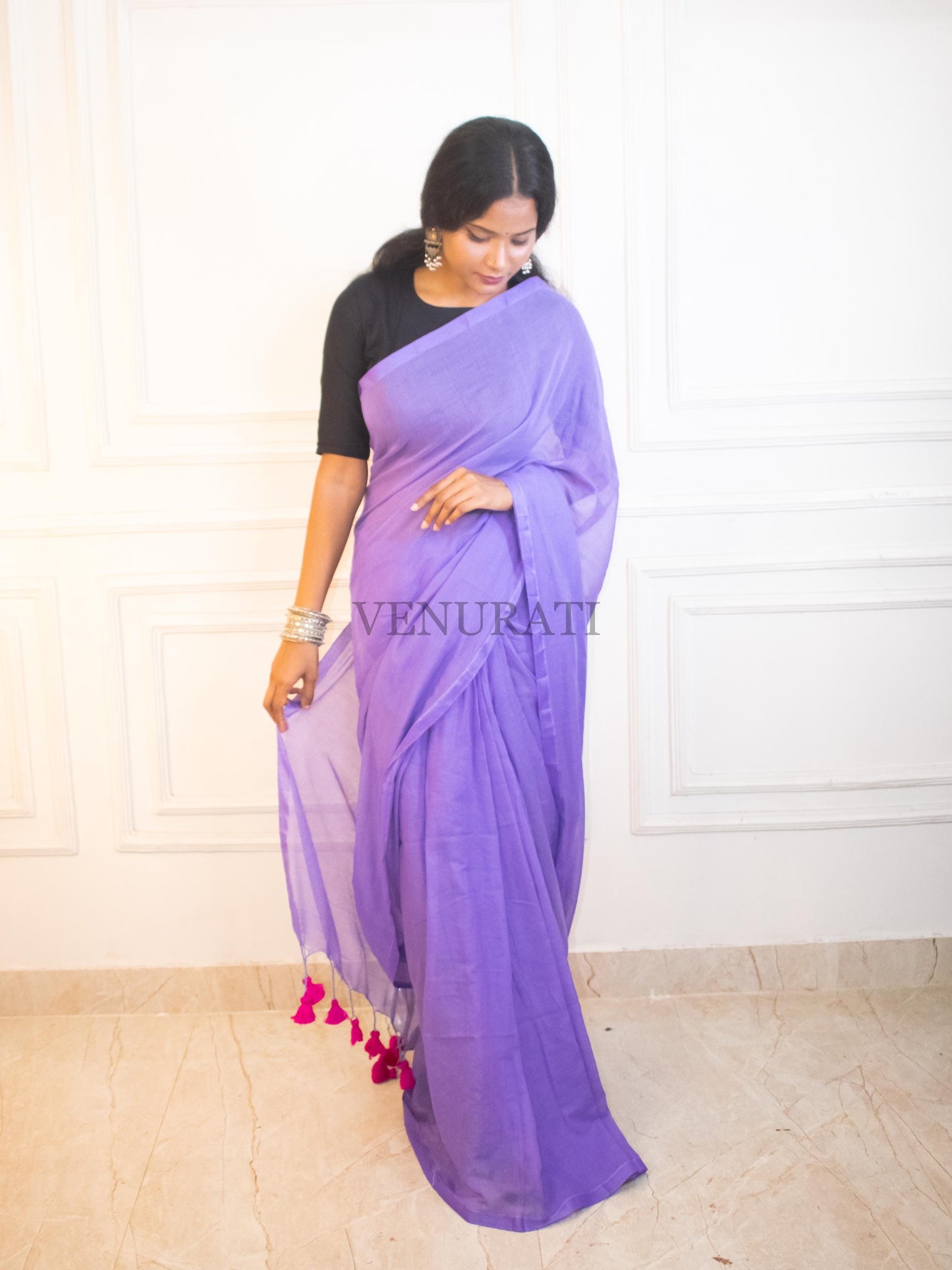 Soft Molmol Cotton Handloom Saree for All Season, Casual Cotton Saree with Tassel, Lavender Color Cotton Saree Gift for Durga Puja Diwali